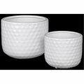 H2H Ceramic Round Vase with Engraved Circle Design Body, White, 2PK H23247987